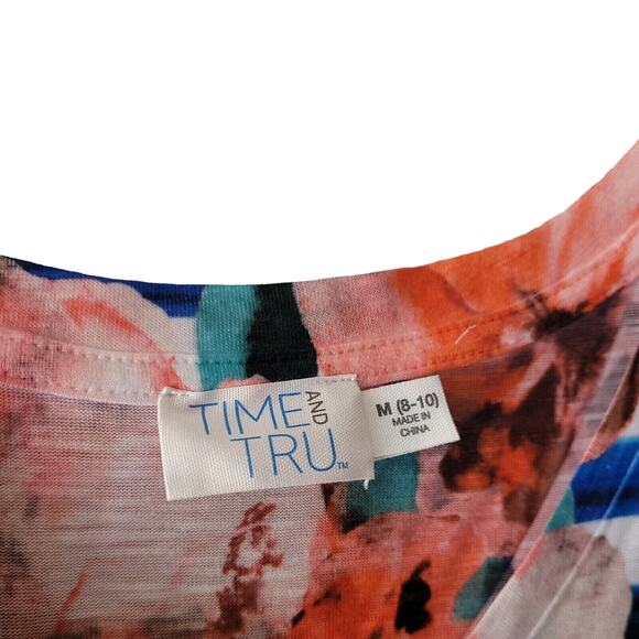 Time and Tru Top Size M Med 8-10 Multicolor Pull Over V Neck Bat Wing Hem New - Picture 3 of 3